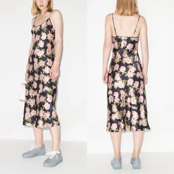 NWT Reformation Alisal Floral Print Silk Midi Slip Dress in Black $248 size XS - Picture 5 of 13